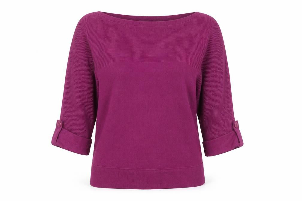 Front view of Marks & Spencer women’s purple jumper, size UK 12