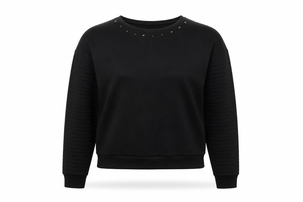Front view of Topshop women’s black jumper, size UK 8