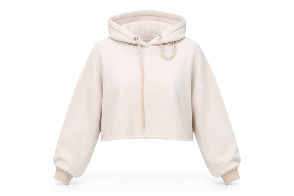 Front view of Rising women’s beige pullover hoodie, size S, - cropped