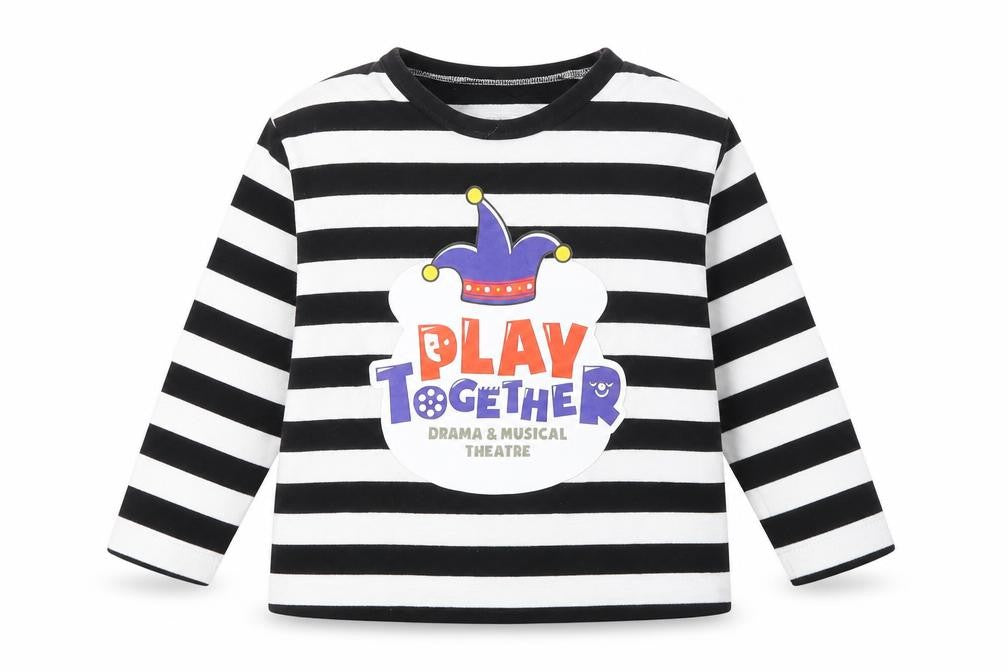 Front view of Play Together girls’ black striped pullover t-shirt, size 5, years