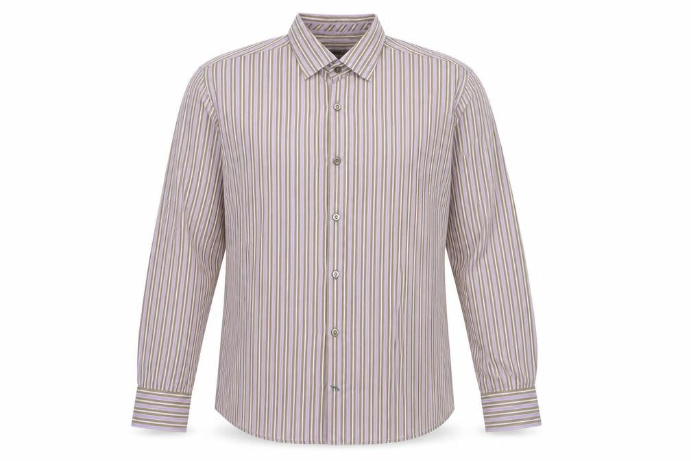 Front view of Next men’s purple striped button-up, size L