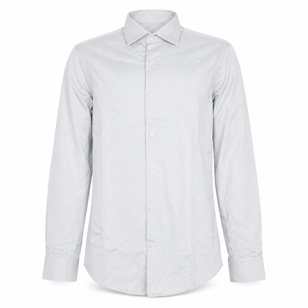 Front view of Zara men’s blue dress shirt, size S