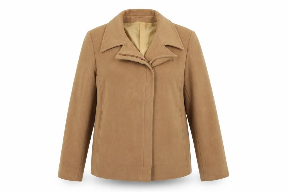 Front view of Marks & Spencer women’s brown overcoat coat, size UK 14