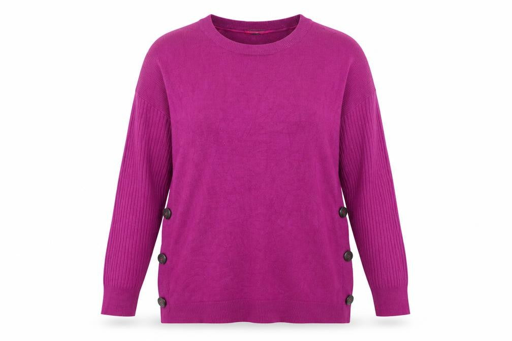 Front view of Bonmarché women’s purple jumper, size UK 16
