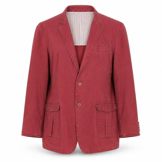Front view of PETER CHRISTIAN women’s red jacket coat, size UK 16