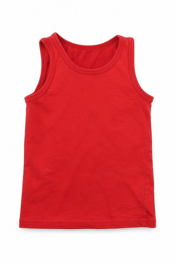 Front view of George boys’ red basic tank, size 3-4, years