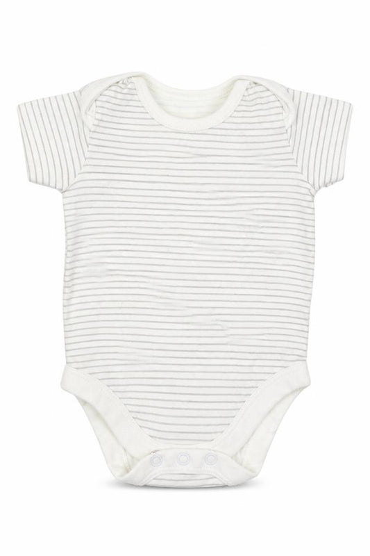 Front view of Tu Baby White Striped Romper One-Piece, size 0-3, Months