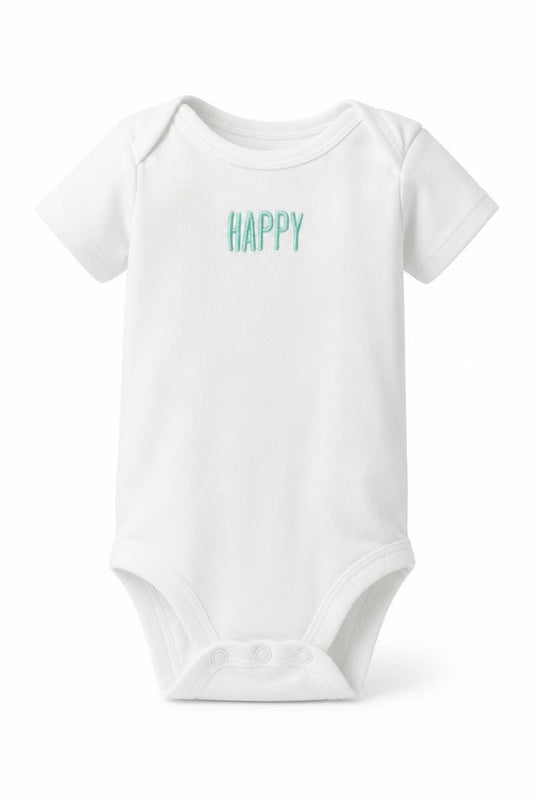 Front view of Carters Baby White Romper One-Piece Size Newborn - Happy