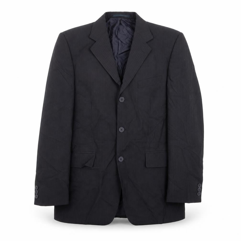 Front view of F&F men’s black striped jacket suit jacket, size 42