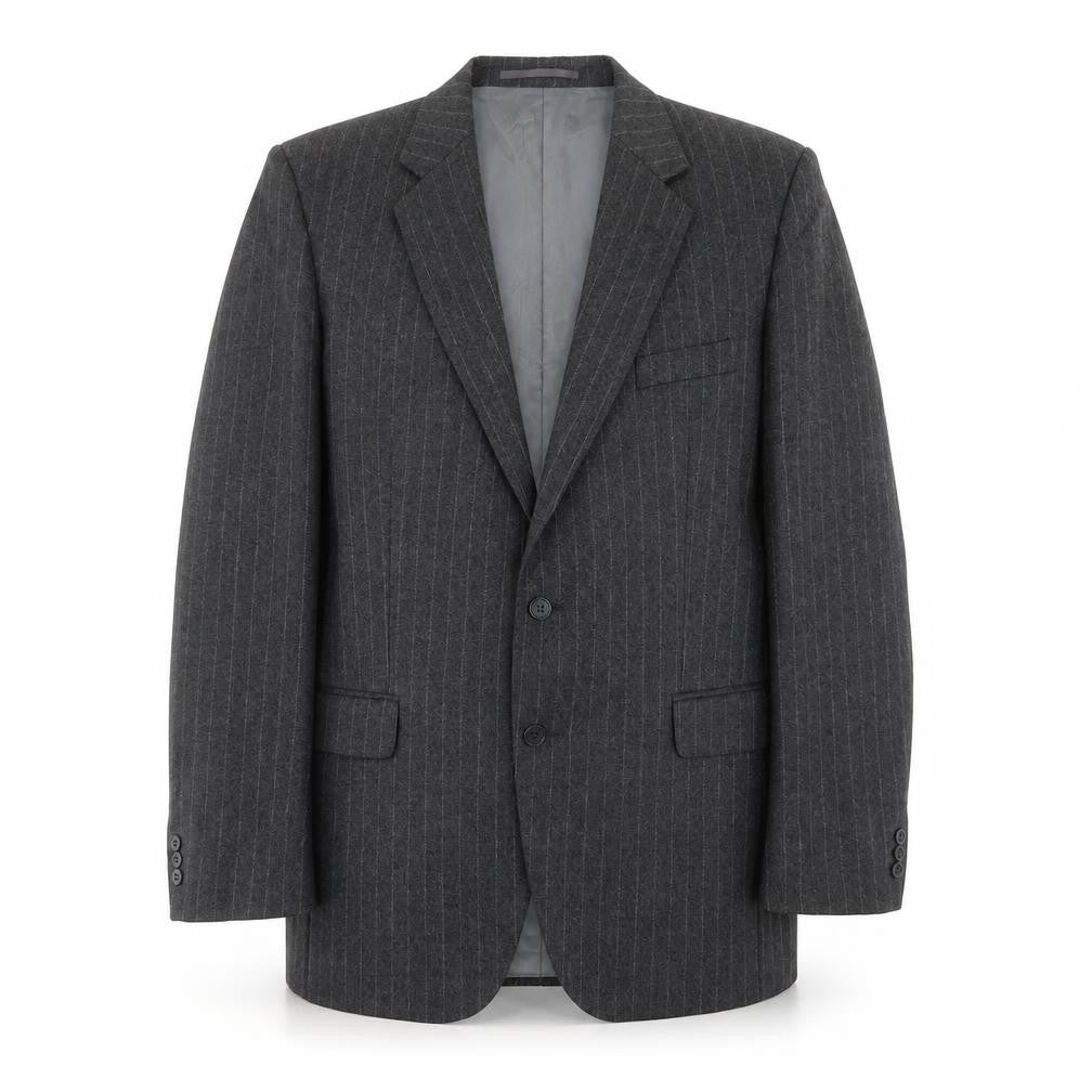 Front view of Burton men’s grey striped jacket suit jacket, size 42