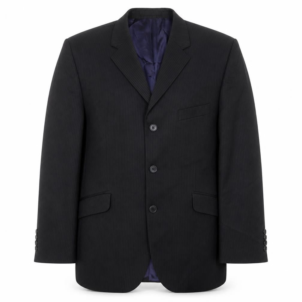 Front view of BHS men’s black striped jacket suit jacket, size 40