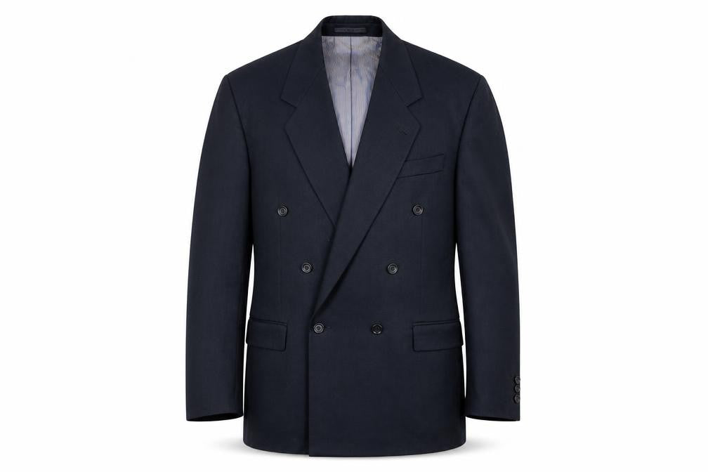 Front view of RI Clothing Company men’s blue jacket suit jacket, size 40