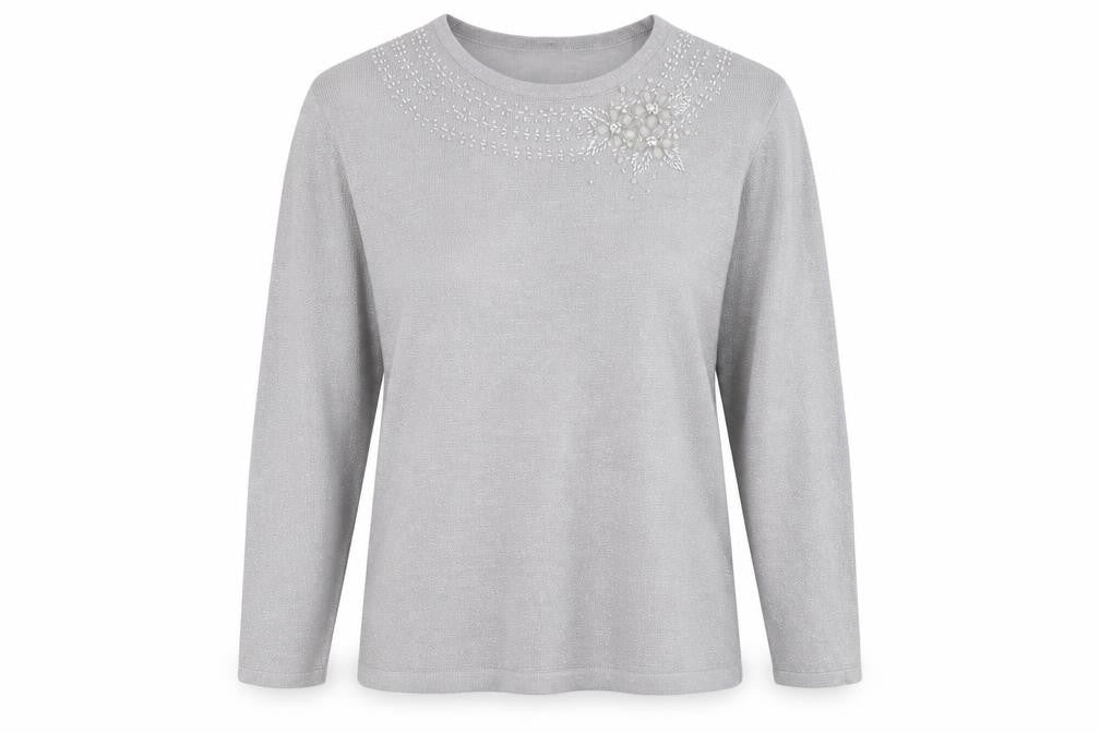 Front view of Bonmarché women’s grey pullover sweatshirt, size XL