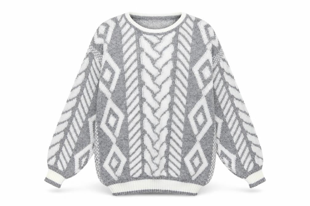 Front view of Flash women’s grey geometric pullover sweatshirt, size S