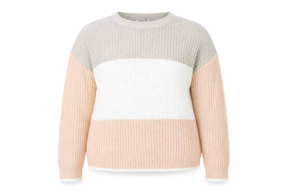 Front view of Pep&Co women’s beige striped jumper, size M