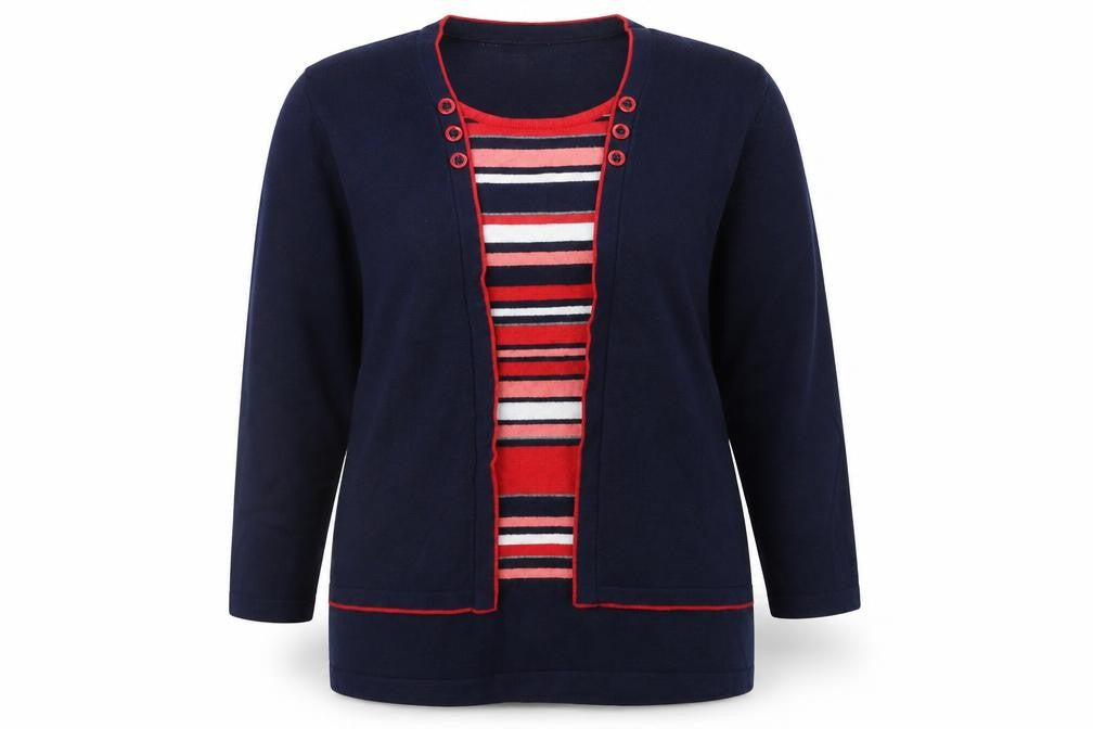 Front view of Rabe women’s blue striped jumper, size UK 10
