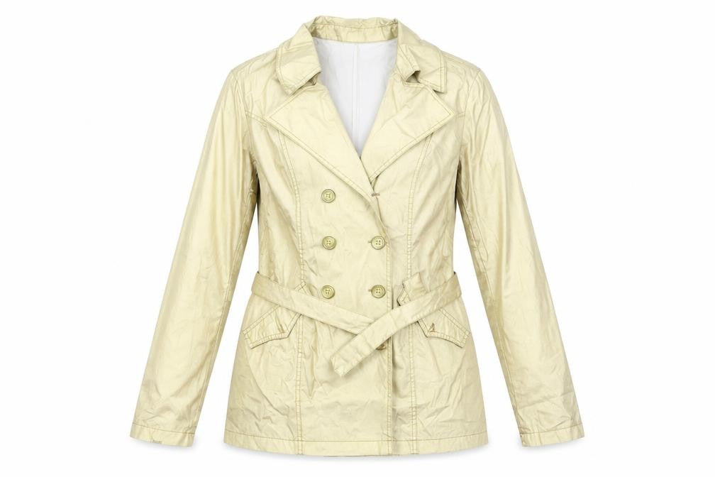 Front view of world line women’s gold jacket coat, size UK 12