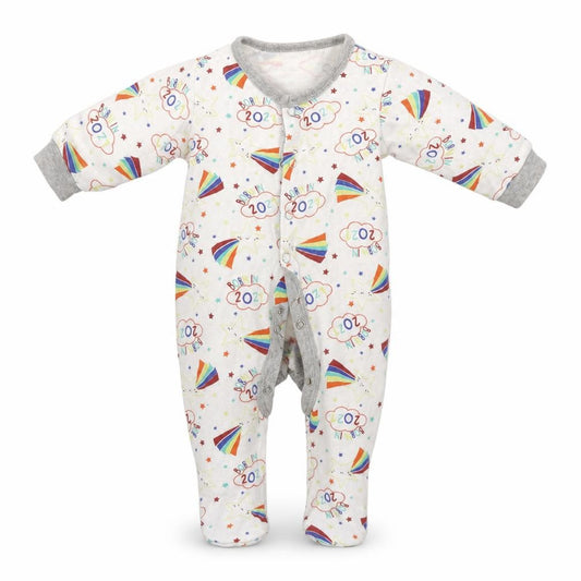 Front view of Preworn boys’ white babygrow one-piece, size 0-3, months