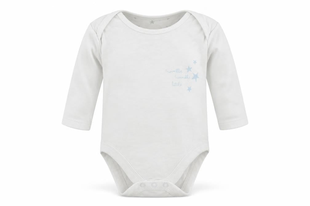 Front view of Very boys’ white babygrow one-piece, size 0-3, months