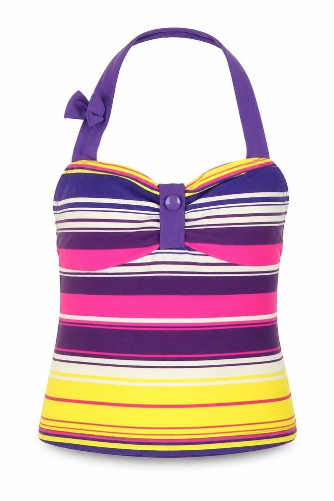 Front view of Marks & Spencer girls’ pink striped basic tank, size 9, years