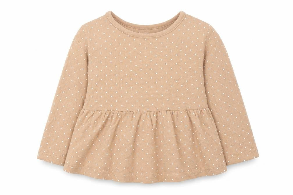 Front view of George girls’ brown polka dot basic t-shirt, size 6-9, months