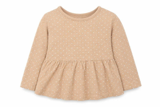 Front view of George girls’ brown polka dot basic t-shirt, size 6-9, months