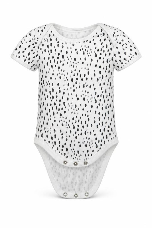 Front view of Primark girls’ white animal print babygrow one-piece, size 9-12, months