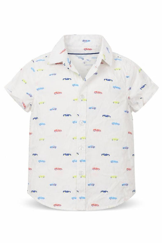 Front view of F&F Baby White Geometric Basic Button-Up, size 12-18, Months