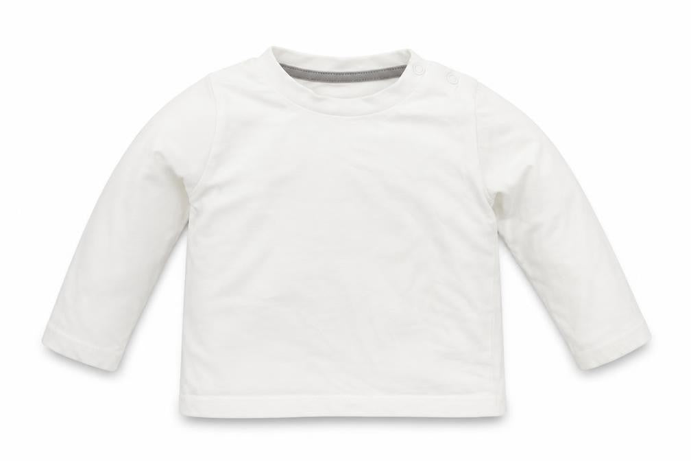 Front view of Nutmeg Baby White Basic T-Shirt, size 9-12, Months