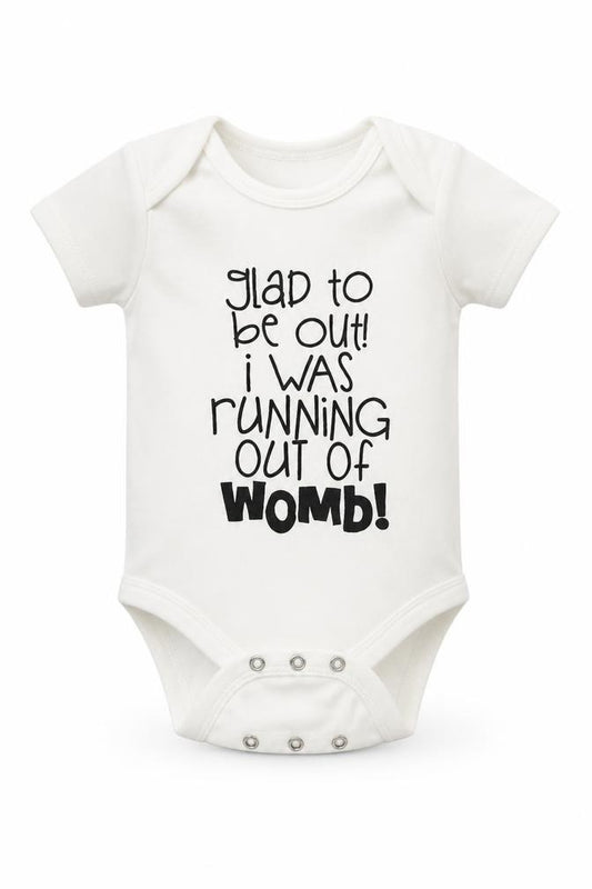 Front view of Mini mischief Makers Baby White Babygrow One-Piece, size 3-6, Months