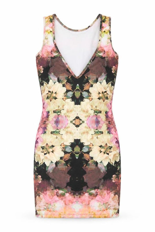 Front view of Topshop women’s multicoloured floral bodycon, size UK 8
