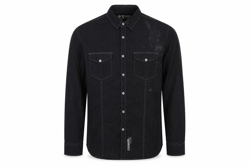 Front view of Burton men’s black striped button-up, size XL