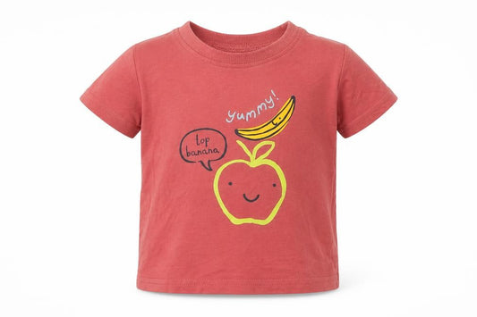 Front view of George Baby Red Basic T-Shirt, size 3-6, Months - banana