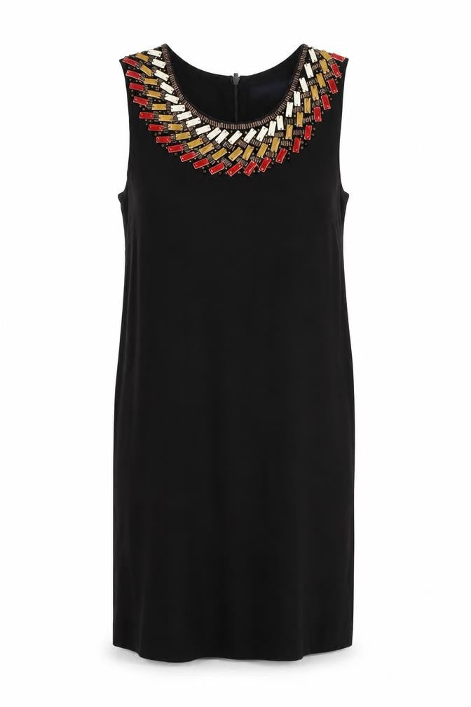 Front view of French Connection women’s black a-line, size S, - embellished collar