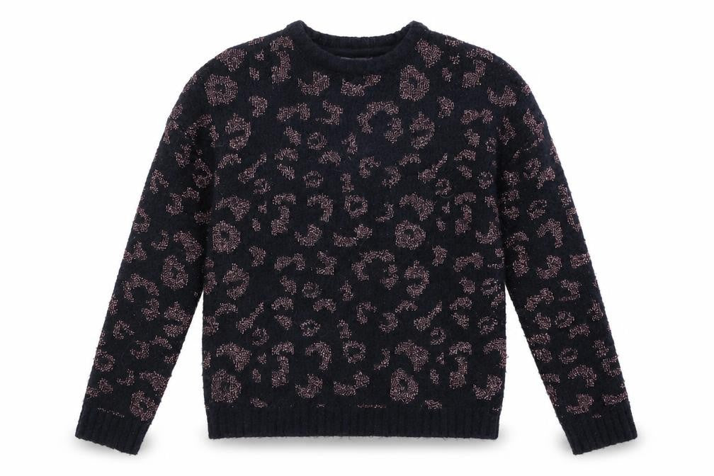 Front view of Primark girls’ blue animal print jumper, size 11-12, years
