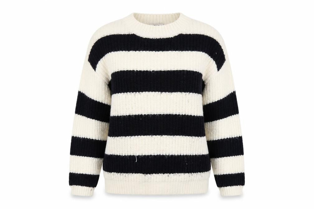 Front view of Tu women’s white striped jumper, size UK 12