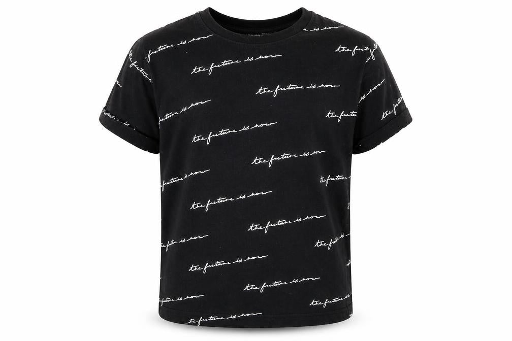 Front view of Primark boys’ black basic t-shirt, size 7-8, years