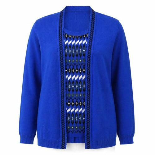 Envy Womens Blue Geometric  Pullover Jumper Size XL  - Faux Cardigan Front