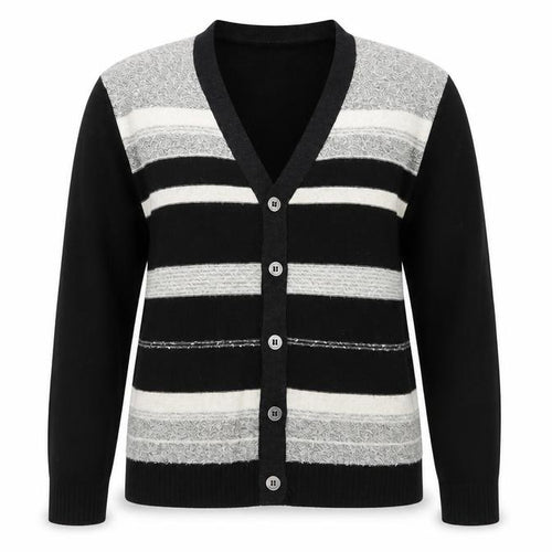 Made in England Womens Black Striped  Cardigan Jumper Size 10