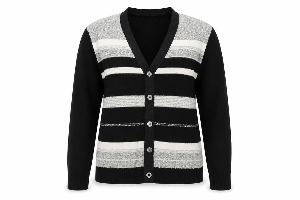 Made in England Womens Black Striped  Cardigan Jumper Size 10