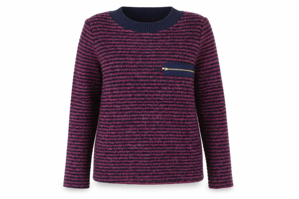 Front view of Next women’s blue striped jumper, size UK 12