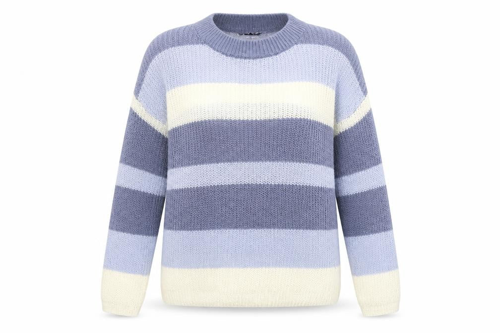 Front view of SHEIN women’s multicoloured striped pullover sweatshirt, size S