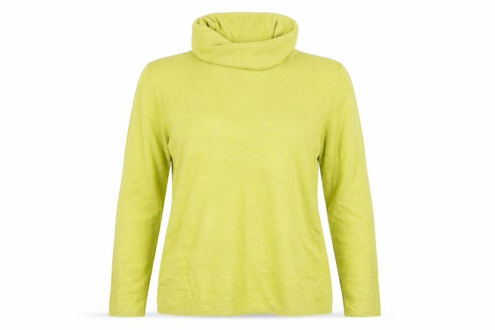 Front view of Bonmarché women’s green jumper, size UK 12