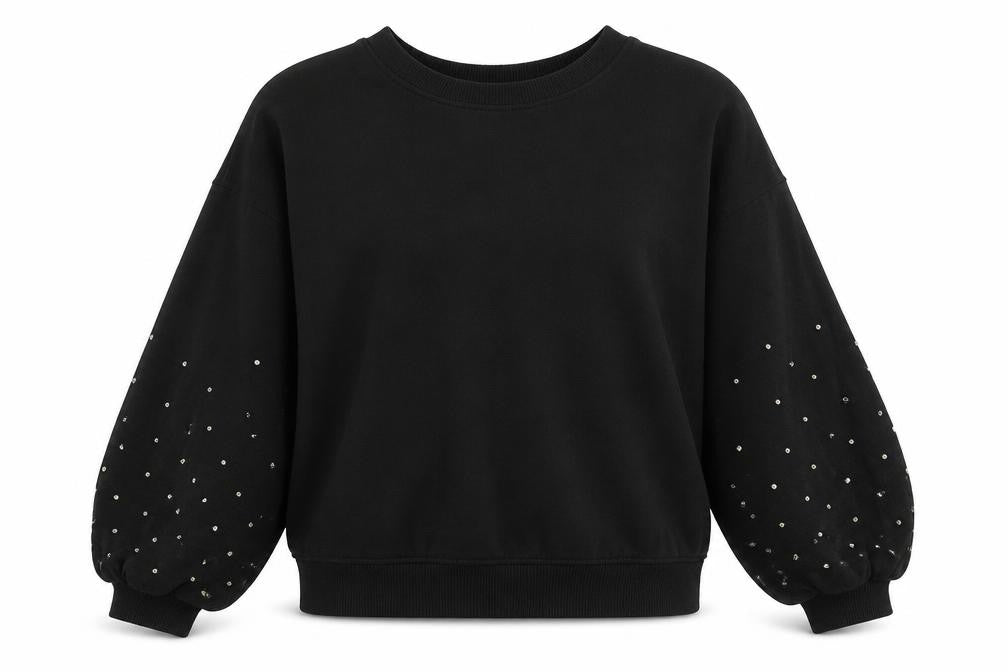 Front view of F&F women’s black pullover sweatshirt, size UK 8