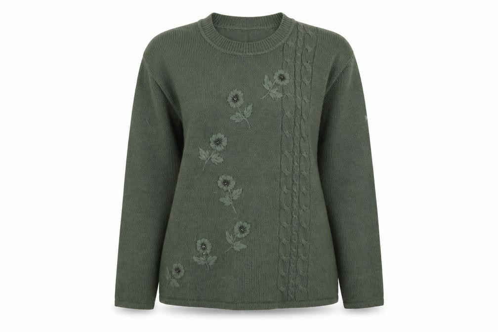 Front view of Daxon women’s green knit jumper, size UK 12