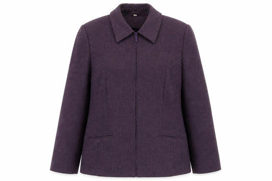Front view of EWM women’s blue overcoat jacket, size UK 14
