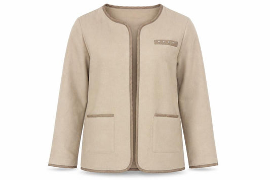 Front view of Preworn women’s beige jacket, size S
