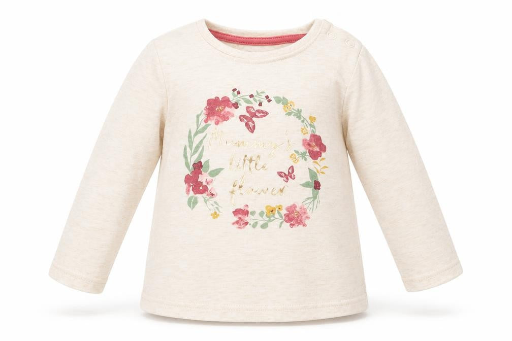 Front view of Primark girls’ beige basic t-shirt, size 6-9, months