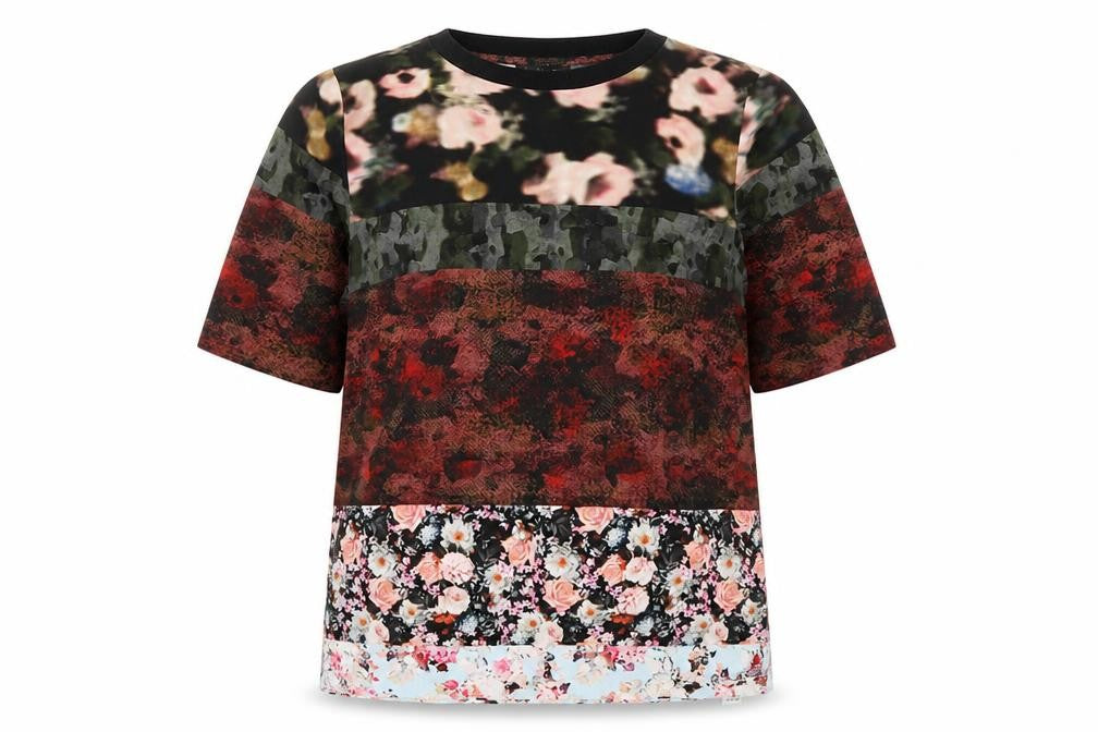 Front view of Topshop women’s multicoloured floral basic t-shirt, size UK 8