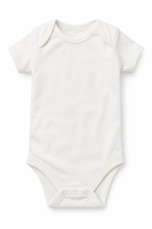 Front view of Tu Baby White Babygrow One-Piece, size 6-9, Months